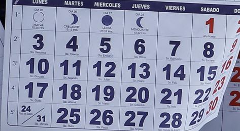 Calendario mostrando feriado 20 de junio en Chile